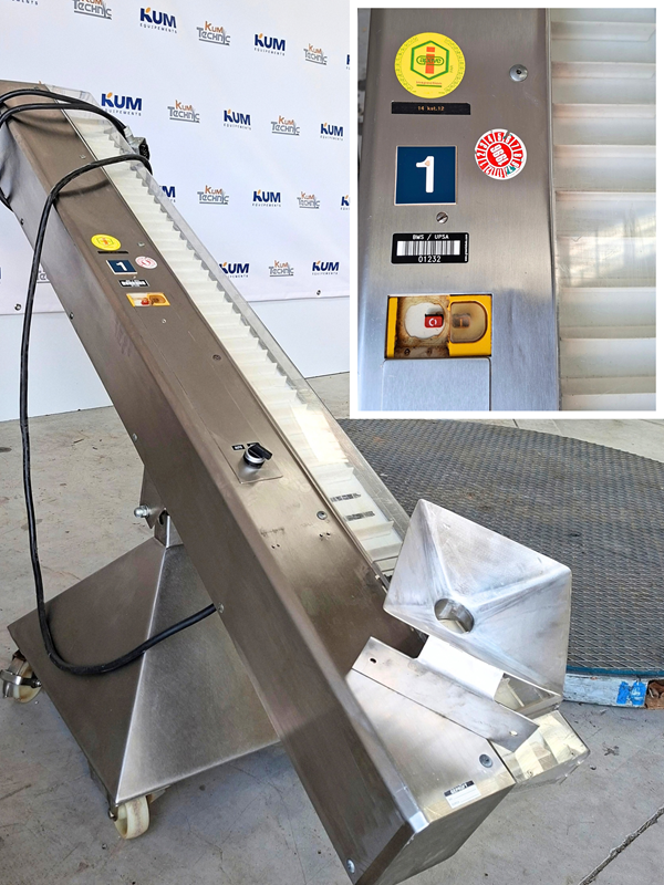 L.B. Bohle BAND stainless steel cleated elevator conveyor – 115 mm useful belt width